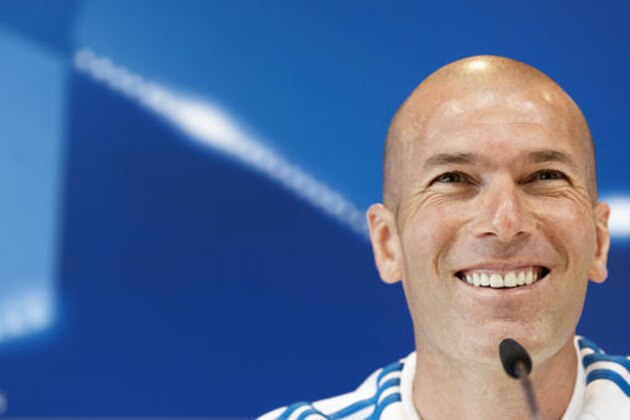 Real Madrid Head coach Zinedine Zidane speaks during a press conference before a training session ahead of Saturday's Champions League soccer match final between Atletico de Madrid and Real Madrid, at the Valdebebas stadium in Madrid, Spain, Tuesday, May 24, 2016 . (AP Photo/Daniel Ochoa de Olza)