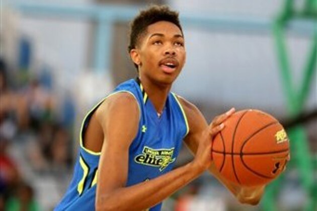 Team Freedom's Brandon Ingram #13 n action, shooting a free throw against Team Liberty during the Under Armour Elite 24 Game on Saturday, August 23, 2014 in Brooklyn, NY.  (AP Photo/Gregory Payan)