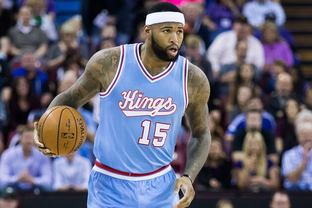 Mar 25, 2016; Sacramento, CA, USA; Sacramento Kings center DeMarcus Cousins (15) dribbles the ball against the Phoenix Suns during the first quarter at Sleep Train Arena. Mandatory Credit: Kelley L Cox-USA TODAY Sports