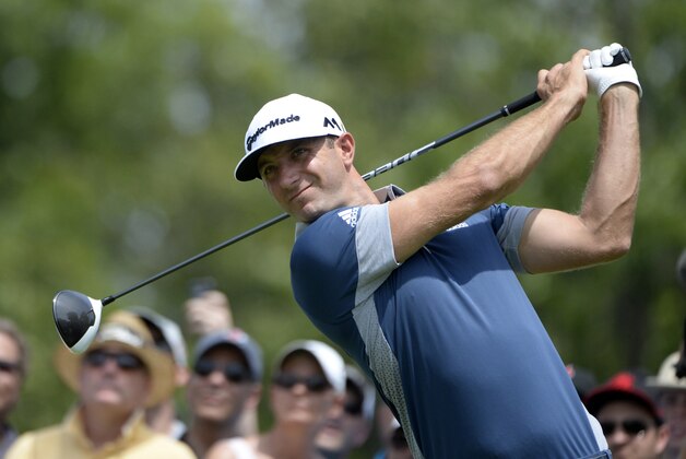 Jul 21, 2016; Oakville, Ontario, CAN; Dustin Johnson (USA) plays his tee shot on the second hole during the first round of the RBC Canadian Open golf tournament at Glen Abbey Golf Club. Mandatory Credit: Eric Bolte-USA TODAY Sports