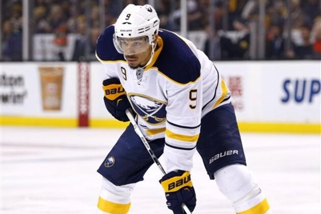 Buffalo Sabres' Evander Kane during the first period of an NHL hockey game against the Boston Bruins in Boston Saturday, Feb. 6, 2016. (AP Photo/Winslow Townson)