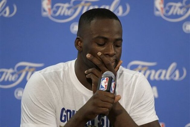 Golden State Warriors forward Draymond Green speaks at a news conference after Game 7 of basketball's NBA Finals between the Warriors and the Cleveland Cavaliers in Oakland, Calif., Sunday, June 19, 2016. The Cavaliers won 93-89. (AP Photo/Eric Risberg)