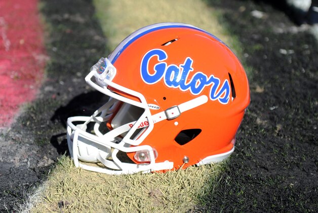Nov 29, 2014; Tallahassee, FL, USA; Florida Gators helmet before the game against the Florida State Seminoles at Doak Campbell Stadium. Mandatory Credit: Melina Vastola-USA TODAY Sports