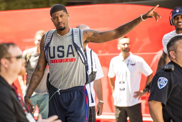 Jul 21, 2016; Las Vegas, NV, USA; USA forward Paul George (13) is seen before practice at Mendenhall Center. Mandatory Credit: Joshua Dahl-USA TODAY Sports Jul 21, 2016; Las Vegas, NV, USA; USA forward Paul George (13) is seen before practice at Mendenhall Center. Mandatory Credit: Joshua Dahl-USA TODAY Sports