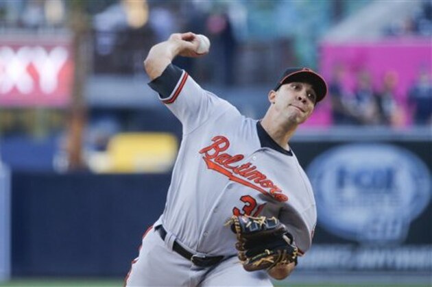 Baltimore Orioles starting pitcher Ubaldo Jimenez throws against the San Diego Padres in the first inning of a baseball game Tuesday, June 28, 2016, in San Diego. (AP Photo/Lenny Ignelzi)
