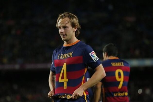 FC Barcelona's Ivan Rakitic celebrates after scoring against Celta Vigo during a Spanish La Liga soccer match at the Camp Nou stadium in Barcelona, Spain, Sunday, Feb. 14, 2016. (AP Photo/Manu Fernandez)