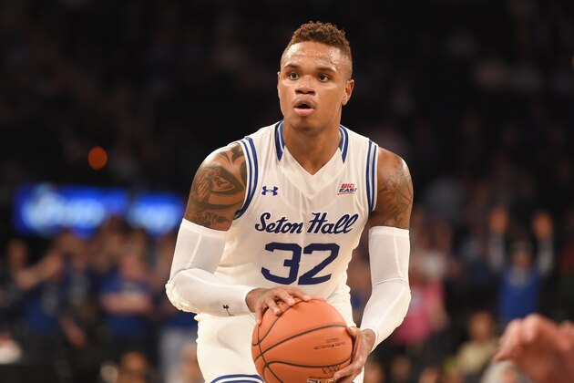 NEW YORK, NY - MARCH 10:  Derrick Gordon #32 of the Seton Hall Pirates takes a foul shot during a quarterfinal game of the Big East College Basketball Tournament against the Creighton Bluejays at Madison Square Garden on March 10, 2016 in New York, New York.  The Pirates won 81-73.  (Photo by Mitchell Layton/Getty Images)