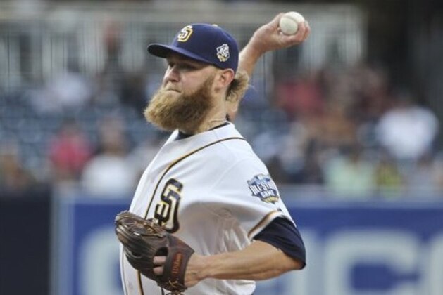 San Diego Padres starting pitcher Andrew Cashner throws against the Colorado Rockies in the first inning of a baseball game Saturday June 4, 2016b in San Diego.   (AP Photo/Lenny Ignelzi)