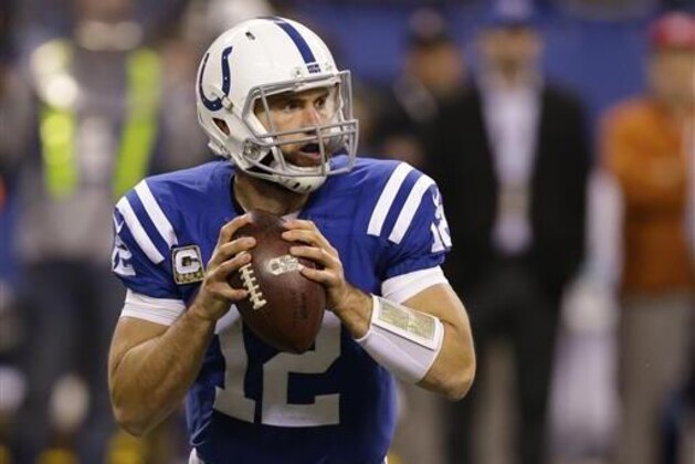 FILE - In this Nov. 8, 2015, file photo, Indianapolis Colts' Andrew Luck (12) looks to throw during the second half of an NFL football game against the Denver Broncos, in Indianapolis. Luck has signed a new contract with the Indianapolis Colts that covers the next six seasons through 2021. The $140 million deal was completed Wednesday, June 29, 2016. (AP Photo/Michael Conroy, File)