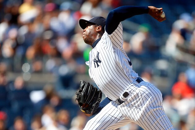 NEW YORK, NY - JUNE 25:  Aroldis Chapman #54 of the New York Yankees in action against the Minnesota Twins at Yankee Stadium on June 25, 2016 in the Bronx borough of New York City. The Yankees defeated the Twins 2-1.  (Photo by Jim McIsaac/Getty Images)