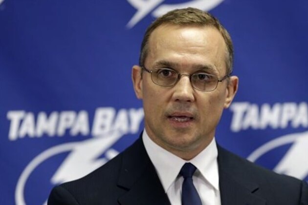 Tampa Bay Lightning general manager Steve Yzerman talks about the trade of team captain Martin St. Louis to the New York Rangers Wednesday, March 5, 2014, in Tampa, Fla. The Lightning got Ryan Callahan and a first and conditional second round draft pick in the trade. (AP Photo/Chris O'Meara)