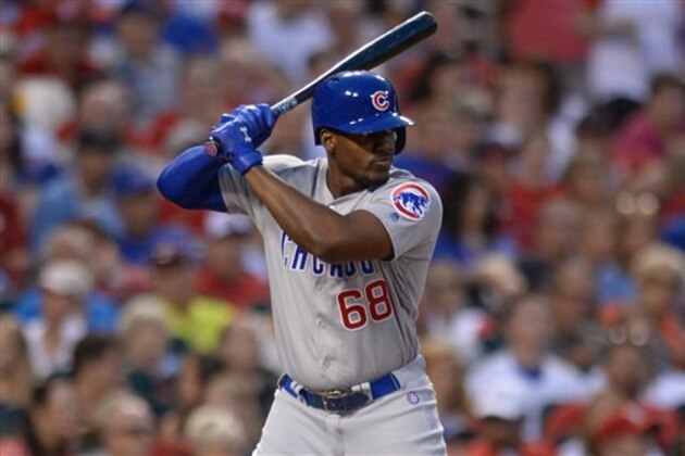 Chicago Cubs' Jorge Soler (68) bats during a baseball game against the St. Louis Cardinals on May 23, 2016, in St. Louis. (AP Photo/Michael Thomas)
