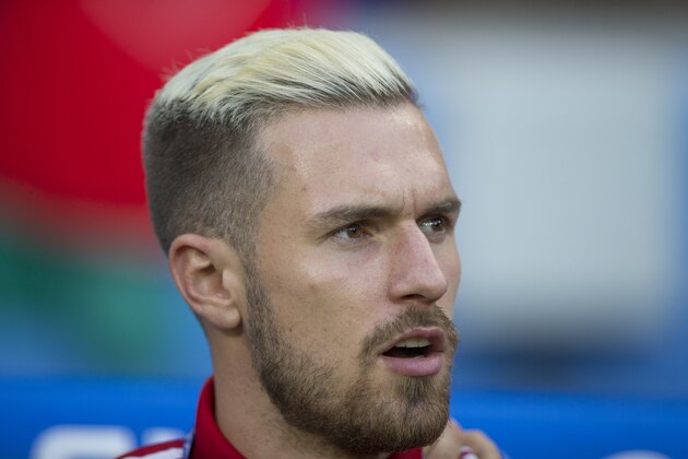LYON, FRANCE - JULY 06:  Wales's Aaron Ramsey on the sidelines before kick off during the UEFA Euro 2016 Semi-final match between Portugal and Wales at Stade de Lyon on July 06 in Lyon, France.  (Photo by Craig Mercer/CameraSport via Getty Images)