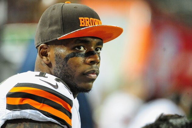 ATLANTA, GA - NOVEMBER 23:  Josh Gordon #12 of the Cleveland Browns stands on the sideliens in the first half against the Atlanta Falcons at Georgia Dome on November 23, 2014 in Atlanta, Georgia.  (Photo by Scott Cunningham/Getty Images)
