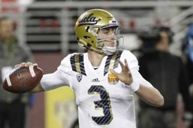 UCLA quarterback Josh Rosen (3) during the first half of the Foster Farms Bowl NCAA college football game against Nebraska  Saturday, Dec. 26, 2015, in Santa Clara, Calif. (AP Photo/Marcio Jose Sanchez)