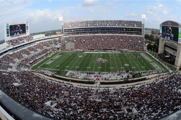 Mississippi State's Davis Wade Stadium  is viewed during the first half of an NCAA college football game against Troy in Starkville, Miss., Saturday, Oct. 10, 2015. (AP Photo/Jim Lytle)