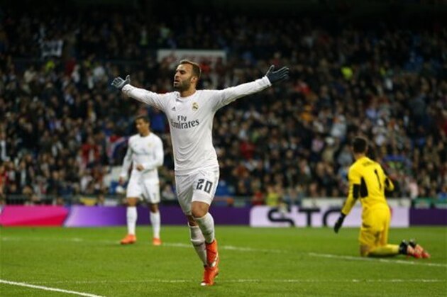 Real Madrid's Jese Rodriguez celebrates after scoring against Sevilla during a Spanish La Liga soccer match between Real Madrid and Sevilla at the Santiago Bernabeu stadium, in Madrid, Sunday, March 20, 2016. Rodriguez scored once in Real Madrid's 4-0 victory. (AP Photo/Francisco Seco)