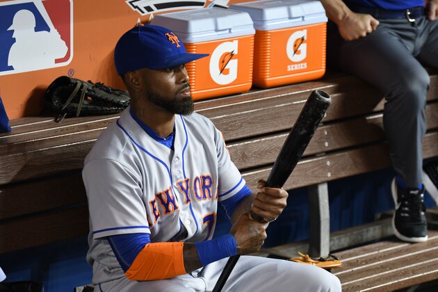 MIAMI, FL - JULY 22: Jose Reyes #7 of the New York Mets sits in the dugout before the start of the game between the Miami Marlins and the New York Mets at Marlins Park on July 22, 2016 in Miami, Florida. (Photo by Eric Espada/Getty Images)