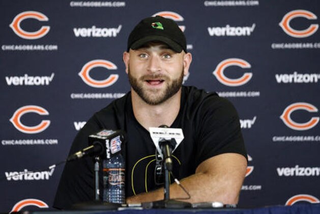 Chicago Bears offensive line Kyle Long speaks at a news conference during team's NFL football training camp at Olivet Nazarene University, Wednesday, July 27, 2016, in Bourbonnais, Ill. (AP Photo/Nam Y. Huh)