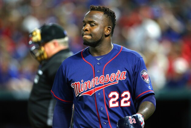 ARLINGTON, TX - JULY 09: Miguel Sano #22 of the Minnesota Twins reacts after striking out in the first inning against the Texas Rangers at Globe Life Park in Arlington on July 9, 2016 in Arlington, Texas. (Photo by Rick Yeatts/Getty Images)