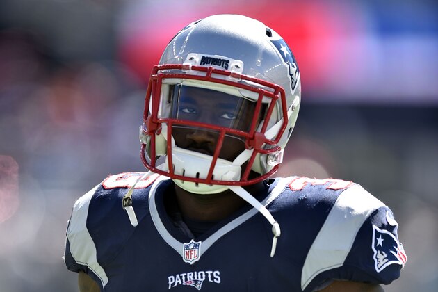Sep 27, 2015; Foxborough, MA, USA; New England Patriots running back Dion Lewis warms up before the start of the game against the Jacksonville Jaguars at Gillette Stadium. Mandatory Credit: James Lang-USA TODAY Sports