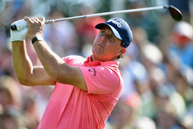 SPRINGFIELD, NJ - JULY 28:  Phil Mickelson of the United States plays his shot from the 13th tee during the first round of the 2016 PGA Championship at Baltusrol Golf Club on July 28, 2016 in Springfield, New Jersey.  (Photo by Stuart Franklin/Getty Images)