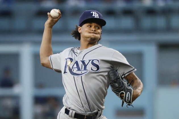 Tampa Bay Rays starting pitcher Chris Archer throws against the Los Angeles Dodgers during the first inning of a baseball game, Tuesday, July 26, 2016, in Los Angeles. (AP Photo/Jae C. Hong)