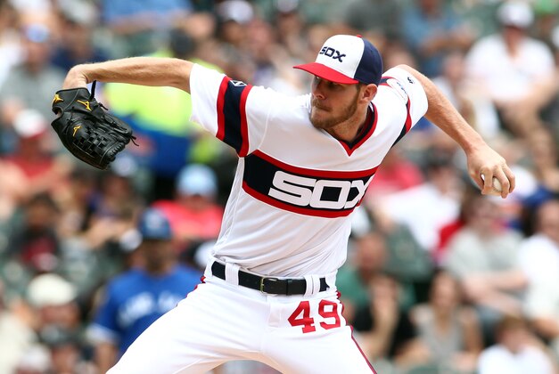 Jun 26, 2016; Chicago, IL, USA; Chicago White Sox starting pitcher Chris Sale (49) delivers a pitch during the third inning against the Toronto Blue Jays at U.S. Cellular Field. Mandatory Credit: Caylor Arnold-USA TODAY Sports