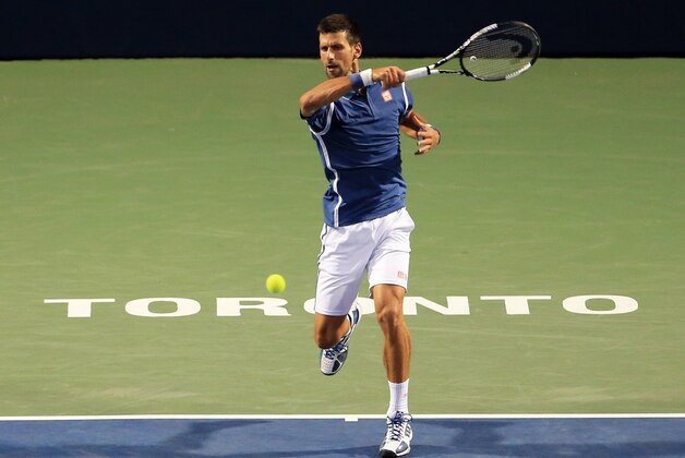 TORONTO, ON - JULY 28:  Novak Djokovic of Serbia plays a shot against Radek Stepanek of Czech Republic during Day 4 of the Rogers Cup at the Aviva Centre on July 28, 2016 in Toronto, Ontario, Canada.  (Photo by Vaughn Ridley/Getty Images)