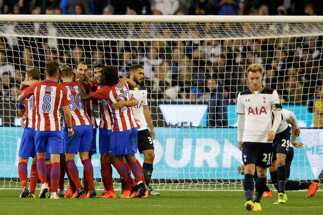 MELBOURNE, AUSTRALIA - JULY 29:  Diego Godn of Atletico Madrid celebrates a goal with team mates during 2016 International Champions Cup Australia match between Tottenham Hotspur and Atletico de Madrid at Melbourne Cricket Ground on July 29, 2016 in Melbourne, Australia.  (Photo by Darrian Traynor/Getty Images)