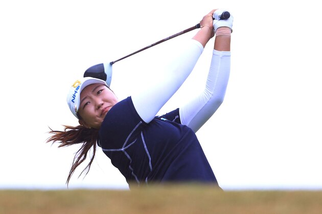 South Korea's Mirim Lee (Lee Mi-rim) tees off on the 15th hole on the second day of the 2016 Women's British Open Golf Championships at Woburn Golf Club in central England, on July 29, 2016.  / AFP / GEOFF CADDICK        (Photo credit should read GEOFF CADDICK/AFP/Getty Images)