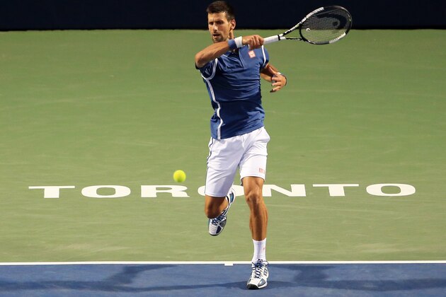 TORONTO, ON - JULY 28:  Novak Djokovic of Serbia plays a shot against Radek Stepanek of Czech Republic during Day 4 of the Rogers Cup at the Aviva Centre on July 28, 2016 in Toronto, Ontario, Canada.  (Photo by Vaughn Ridley/Getty Images)