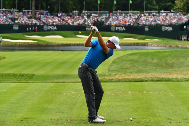 SPRINGFIELD, NJ - JULY 29: Jordan Spieth of the United States plays his shot from the fourth tee during the second round of the 2016 PGA Championship at Baltusrol Golf Club on July 29, 2016 in Springfield, New Jersey.  (Photo by Stuart Franklin/Getty Images)
