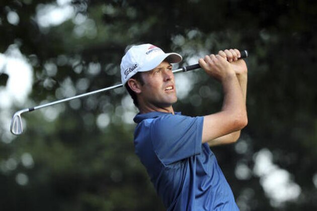 Robert Streb watches his tee shot on the eighth hole during the second round of the PGA Championship golf tournament at Baltusrol Golf Club in Springfield, N.J., Friday, July 29, 2016. (AP Photo/Seth Wenig)