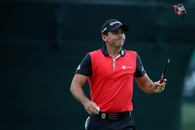 SPRINGFIELD, NJ - JULY 29: Jason Day of Australia reacts on the 18th green during the second round of the 2016 PGA Championship at Baltusrol Golf Club on July 29, 2016 in Springfield, New Jersey. (Photo by Andrew Redington/Getty Images) SPRINGFIELD, NJ - JULY 29: Jason Day of Australia reacts on the 18th green during the second round of the 2016 PGA Championship at Baltusrol Golf Club on July 29, 2016 in Springfield, New Jersey. (Photo by Andrew Redington/Getty Images)