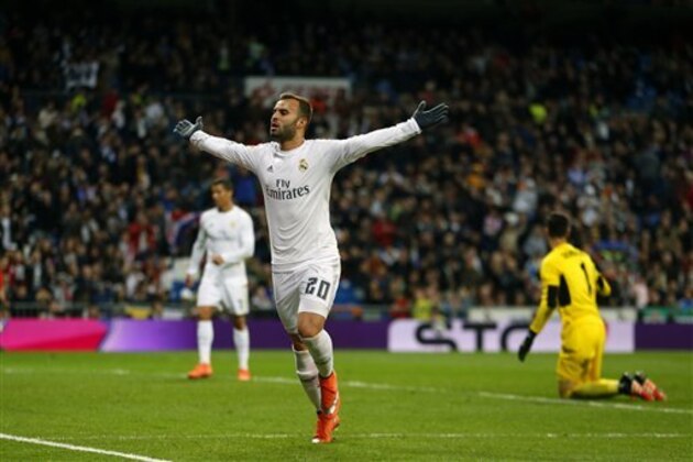Real Madrid's Jese Rodriguez celebrates after scoring against Sevilla during a Spanish La Liga soccer match between Real Madrid and Sevilla at the Santiago Bernabeu stadium, in Madrid, Sunday, March 20, 2016. Rodriguez scored once in Real Madrid's 4-0 victory. (AP Photo/Francisco Seco)