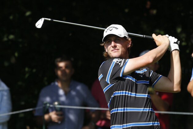 Jul 29, 2016; Springfield, NJ, USA; PGA golfer Emiliano Grillo tees off on the second hole during the second round of the 2016 PGA Championship golf tournament at Baltusrol GC - Lower Course. Mandatory Credit: Brian Spurlock-USA TODAY Sports