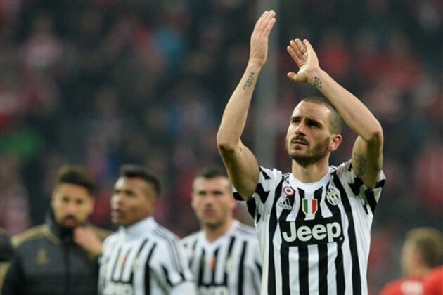 Juventus' Leonardo Bonucci reacts after the Champions League round of 16 second leg soccer match between FC Bayern Munich and Juventus Turin in Munich, southern Germany, Wednesday, March 16, 2016. (AP Photo/Kerstin Joensson)