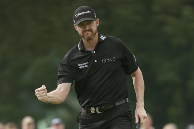 Jimmy Walker reacts to his birdie putt on the 11th hole during the final round of the PGA Championship golf tournament at Baltusrol Golf Club in Springfield, N.J., Sunday, July 31, 2016. (AP Photo/Mike Groll)