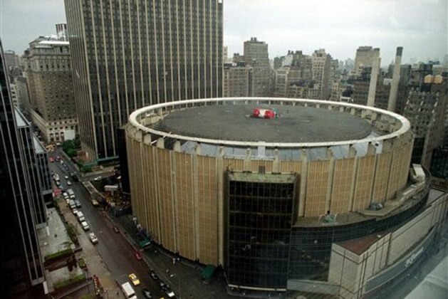 FILE- In this Aug. 29, 1994 file photo, New York City's Madison Square Garden rises above the corner of 33rd Street and Eight Avenue. A new report by the New York Police Department states that managers and developers of high-profile skyscrapers, sports stadiums and other structures in the city need to take more steps to guard against terrorist attacks.