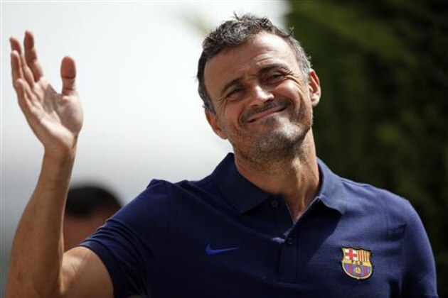 FC Barcelona's coach Luis Enrique gestures before a press conference at the Sports Center FC Barcelona Joan Gamper in Sant Joan Despi, Spain, Thursday, July 21, 2016. . (AP Photo/Manu Fernandez)