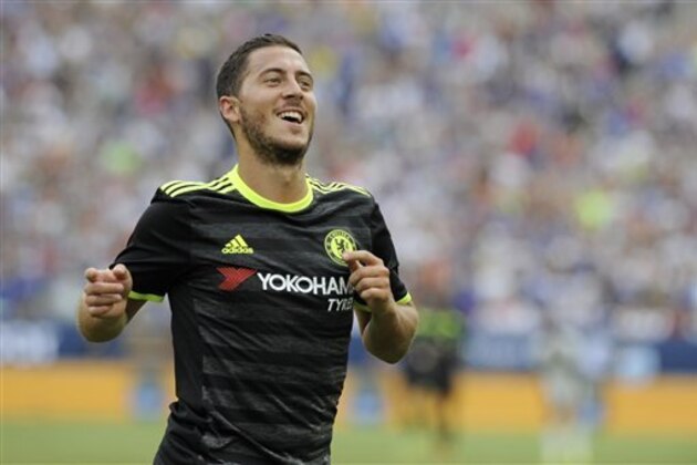 IMAGE DISTRIBUTED FOR INTERNATIONAL CHAMPIONS CUP - Chelsea midfielder Eden Hazard (10) celebrates his goal during the second half at the International Champions Cup match against Real Madrid on Saturday, July 30, 2016, in Ann Arbor, Mich. (Jose Juarez/AP Images for International Champions Cup)