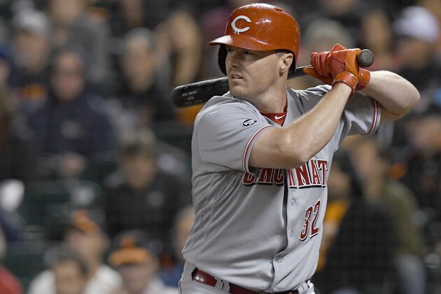 SAN FRANCISCO, CA - JULY 25:  Jay Bruce #32 of the Cincinnati Reds bats against the San Francisco Giants in the top of the six inning at AT&T Park on July 25, 2016 in San Francisco, California.  (Photo by Thearon W. Henderson/Getty Images)