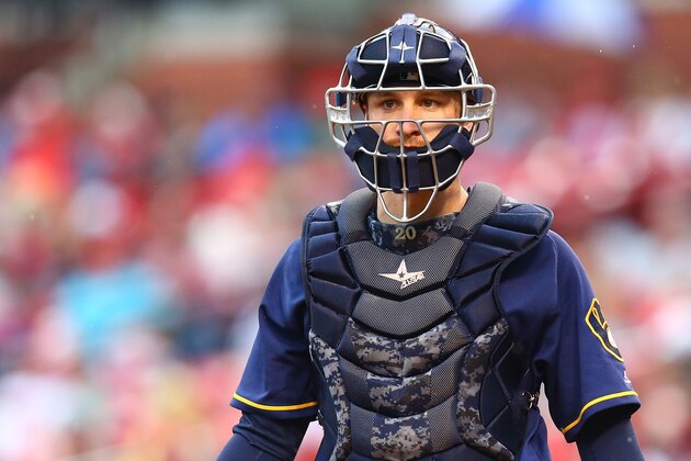 ST. LOUIS, MO - JULY 3: Jonathan Lucroy #20 of the Milwaukee Brewers looks to the dugout during a game against the St. Louis Cardinals in the fourth inning at Busch Stadium on July 3, 2016 in St. Louis, Missouri.  (Photo by Dilip Vishwanat/Getty Images)
