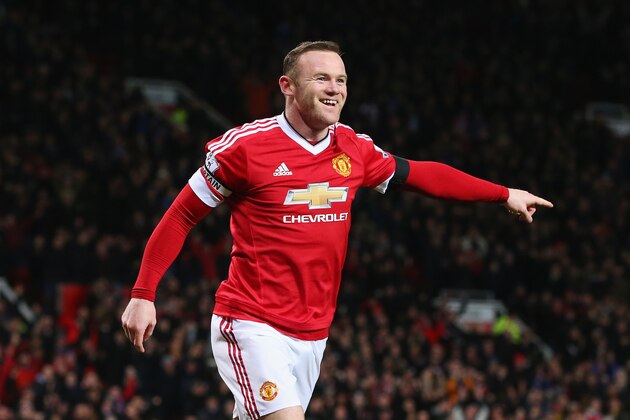 MANCHESTER, ENGLAND - FEBRUARY 02:  Wayne Rooney of Manchester United celebrates scoring his team's third goal during the Barclays Premier League match between Manchester United and Stoke City at Old Trafford on February 2, 2016 in Manchester, England.  (Photo by Alex Livesey/Getty Images)