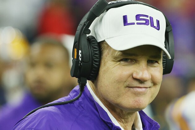 HOUSTON, TX - DECEMBER 29:  Head coach Les Miles of the LSU Tigers waits near the bench area before the start of their game against the Texas Tech Red Raiders during the AdvoCare V100 Texas Bowl at NRG Stadium on December 29, 2015 in Houston, Texas.  (Photo by Scott Halleran/Getty Images)