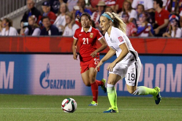 OTTAWA, ON - JUNE 26: Julie Johnston #19 of the United States controls the ball against Wang Lisi #21 of China in the second half in the FIFA Women's World Cup 2015 Quarter Final match at Lansdowne Stadium on June 26, 2015 in Ottawa, Canada.  (Photo by Jana Chytilova/Freestyle Photo/Getty Images)