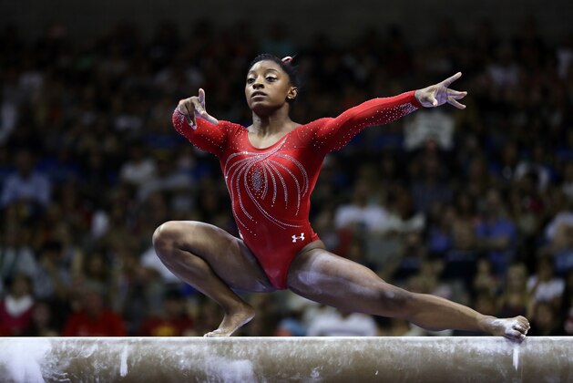 SAN JOSE, CA - JULY 10:  Simone Biles competes on the balance beam during Day 2 of the 2016 U.S. Women's Gymnastics Olympic Trials at SAP Center on July 10, 2016 in San Jose, California.  (Photo by Ezra Shaw/Getty Images)