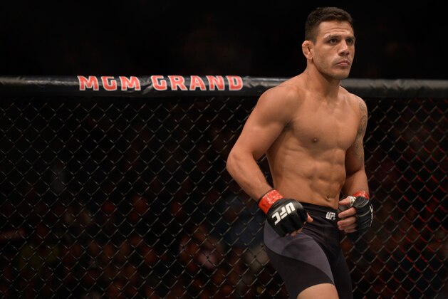 LAS VEGAS, NV - JULY 07:   Rafael Dos Anjos of Brazil prepares for the round to begin before facing Eddie Alvarez in their lightweight championship bout during the UFC Fight Night event inside the MGM Grand Garden Arena on July 7, 2016 in Las Vegas, Nevada. (Photo by Brandon Magnus/Zuffa LLC/Zuffa LLC via Getty Images)