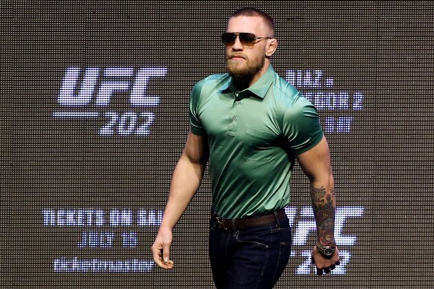 LAS VEGAS, NV - JULY 07: Conor McGregor walks to the stage for the UFC 202 press conference at the T-Mobile Arena on July 7, 2016 in Las Vegas, Nevada. (Photo by Ed Mulholland/Zuffa LLC/Zuffa LLC via Getty Images)